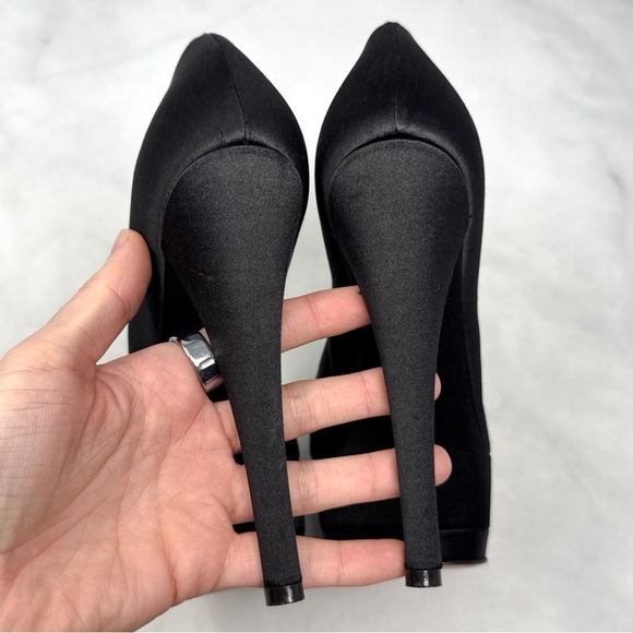 CASADEI Silk Satin Knot Bow Chunky Platform Stiletto Pumps High Heels Black 6 - Picture 7 of 15